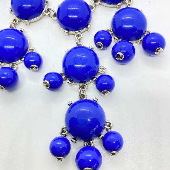 Royal Blue Bubble Statement Necklace Silvertone - Picture 2 of 6